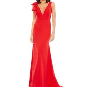 Mac Duggal Red Bow Shoulder Neck Gown Dress Size 10 NWT